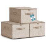 HEFTMAN Foldable Storage Boxes With Lids Fabric Set of 3 40 X 30 X 25cm Beige
