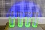 Set of 4 Uranium Glass Tumblers / Shot Glasses Green Vaseline Glass UV Glow 10cm