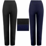 2 Pack Ladies Straight Leg Trousers Stretch Pull On Ribbed Elastic Waist Pants