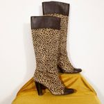 Vintage 1980s Leopard Pony Hair Boots Knee High Animal Print Leather Boots