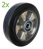 2x Hand Pallet Truck Steer Wheels, Black Rubber on Alloy, ø180 x 50mm