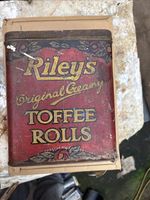 Large Antique Rileys Of Halifax Toffee Rolls Tin. Excellent Patina Antique Tin.