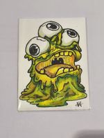 ACEO Original Art Card 1/1 Slime Monster Three Eyes Toxic Green Lowbrow Creature