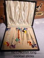 vintage glass cocktail swizzlers stirrers sticks  in case