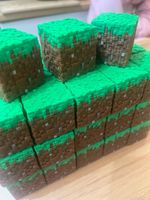2 x Minecraft Grass solid blocks 40mm. Cake topper or ornament