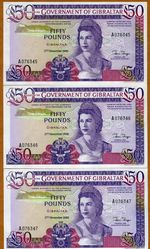LOT GIBRALTAR, 3 x 50 pounds, 1986, P-24, QEII, UNC