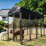 Waterproof Outdoor Dog Kennel Pet Shelter House Metal Dog Run with Canopy, Latch