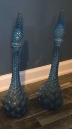 Vintage Empoli Genie Bottle 20’’Decanter ELECTRIC BLUE BubbleGlass Stamped Italy
