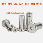 M2 M3 M4 M5 - M10 Stainless Steel Nuts Flat Head Inner Hexagon Threaded Sleeves
