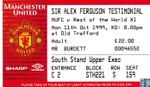 TICKET: Manchester United v Rest of World (Sir Alex Ferguson Testimonial) 1999