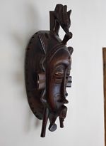 Vintage Senufo Kpelie Mask - Hand Carved West African Wood Face Mask with Crest.
