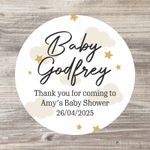 48 x Personalised Baby Shower Stickers, Neutral, Thank You, Clouds and Stars
