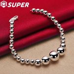 925 Sterling Silver Smooth Bead Ball Chain Bracelet Women Wedding Jewelry Gift
