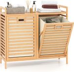 Bamboo Laundry Basket, 2-Compartment Laundry Hamper with Tilt-Out Removable Bags
