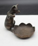 SPI Cat Dish Candle Holder Trinket Dish San Pacific Int'l Bronze natural patina