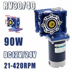90W 12V/24V Gearmotors Worm Gear Motor DC Gearbox Reducer RV30 RV40 21-420RPM
