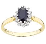 9ct Gold Natural Blue Sapphire and Mined Diamond Halo Engagement Ring for Woman