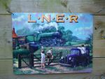 40 CM L.N.E.R  Steam Train & Austin 7 Large Metal Sign Picture Plaque / Railway
