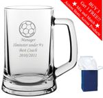 Personalised Engraved Glass Tankard Football Award Trophy Gift Sports Best Coach