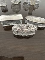 Three Antique 1900s Sterling Silver Cut Cristal Trinket Box Birmingham Hallmark