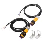 2Pcs 200mA 10-30VDC V M18 E3F-5DN1/5L Through Beam Photoelectric Sensor Yellow