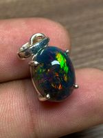 Fiery Genuine Australian Black Fire Opal Handmade Pendant in 925 Silver