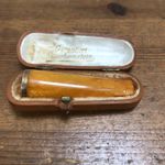 Antique 9ct Gold Mounted Butterscotch Amber / Baklite ? Cheroot Holder & Case
