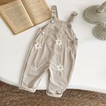 Baby Girls Spring Autumn Floral Embroidered Sweet Pocket Corduroy Overalls