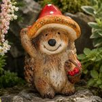 Garden Hedgehog With Mushroom Hat And Basket of Fruit Ideal Hedgehog Gift Idea