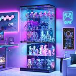 5-Tier Glass Display Cabinet with RGB Lights, 170 cm Tall, Lock & Glass Shelves