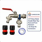 Garden Tap 3/4" Brass Double Bib Tap Nickel Plated with 2 Snap-On Connectors