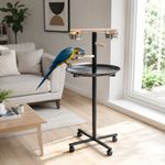 Bird Perch Stand Large Parrot Play Stand Feeding Station Wheels Steel Bowls