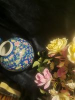 Vintage Famille Rose Ginger Jar With Colbalt Blue Ground