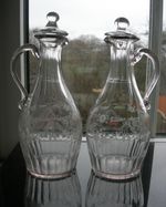 Antique - Two Oil Decanters & Stoppers - "Swags" - Rare C1800