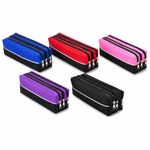 Triple Pocket Pencil Case Zip Large Rectangular Fabric Assorted Colours School 