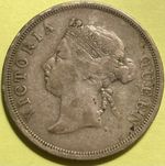 1893 Straits Settlements 50 Cents Coin. Rare, Key Date, Scarce. Low Mintage.