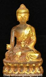 5.4" Old China Hongshan Culture Crystal Gilt Buddhism Medicine Buddha Statue