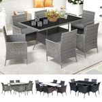 6 Seater Rattan Dining Set with Cushions Glass Top Table, Garden Furniture Set