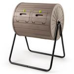 142L Lockable Dual Chamber Compost Tumbler Outdoor Garden Food Waste Bin Brown