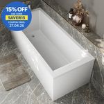 Modern Bathroom Single Ended 1700mm Straight Bath Square Acrylic White Bathtub