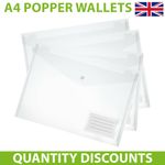 10-50 A4 POPPER WALLETS Plastic Document Folders ENVELOPE Stud ID HOLDER CLEAR