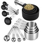 8-Piece Black Measuring Cups & Spoons Set Stainless Steel Handles Baking Cooking