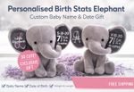 Personalized Plush Elephant Custom Baby Name Birth Stats Gift