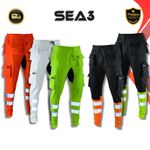 SEA3 Men's Hi Viz High Visibility Fleece Cargo Work Trousers Joggers