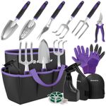 BLOSTM Gardening Tools Set Hand Fork Weeder Shovel Trowel Bag Purple 11 Piece