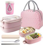 Bento Lunch Box Set, Multi Compartment with Cutlery & Thermal Bag (PINK)
