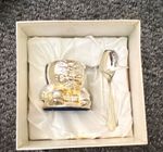 Baby Christening Silver-Coloured Spoon & Teddy Bear Money Box Set in Gift Box