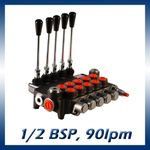 5 Bank Hydraulic Double Acting Lever Spool Valve, 1/2 / 3/4 BSP Ported, 90lpm