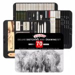 KALOUR 70PCS Sketching Drawing Pencil Set Graphite Charcoal Art Kit in Tin Box