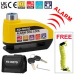 FD-MOTO UKCA & CE Marking Motorcycle Alarm Disc Lock Black / Yellow Safety Cable